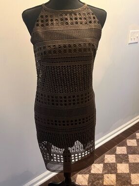 White House Black Market Brown Crochet Mini Dress